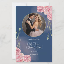 Romantic Navy Blue & Blush Pink Wedding Menu