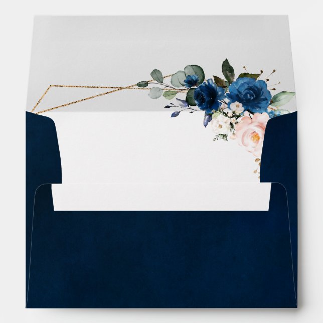 Romantic Navy Blue Blush Rose Floral Geometric Envelope (Back (Bottom))