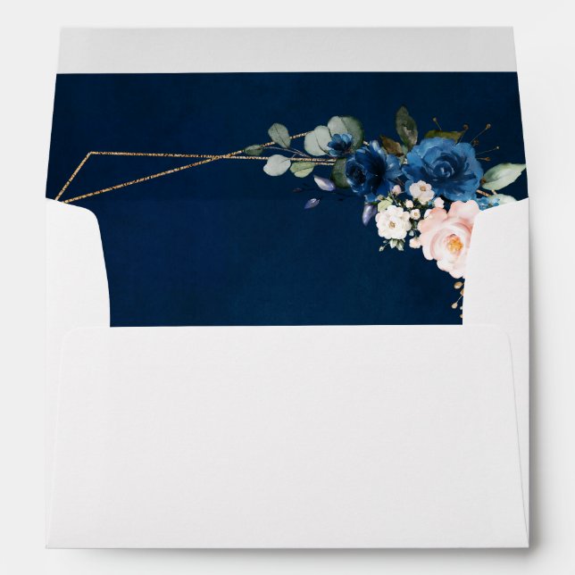 Romantic Navy Blue Blush Rose Floral Geometric Envelope (Back (Bottom))