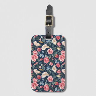 Romantic Navy Blue Floral Garden Pattern Luggage Tag