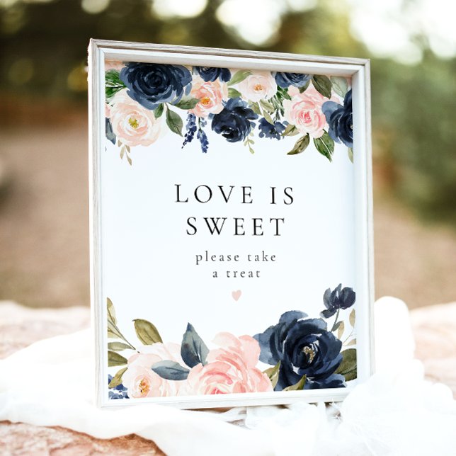 Romantic Navy Blue Floral Love is Sweet Dessert Poster (Creator Uploaded)