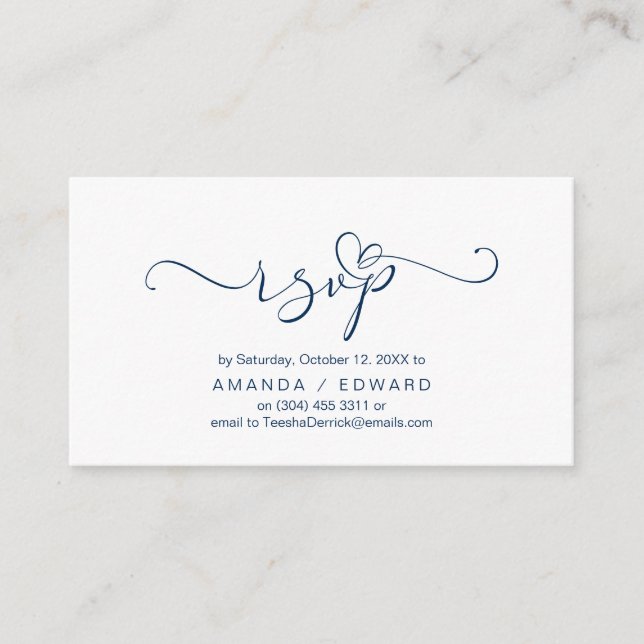 Romantic, Navy Blue, Invitation RSVP, respond (Front)