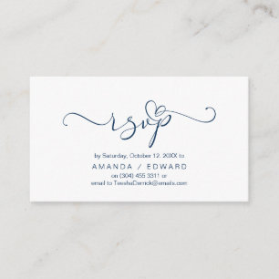Romantic, Navy Blue, Invitation RSVP, respond
