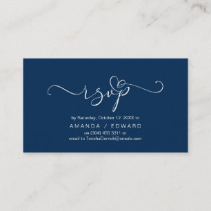 Romantic, Navy Blue, Invitation RSVP, respond
