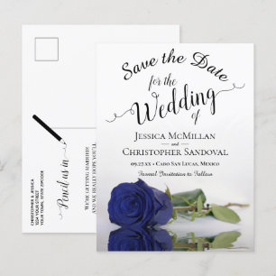 Romantic Navy Blue Rose Wedding Save the Date Announcement Postcard