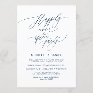 Romantic Navy Blue Script, Wedding Elopement Invitation