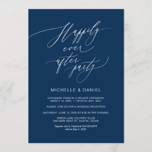 Romantic Navy Blue Script, Wedding Elopement Invitation