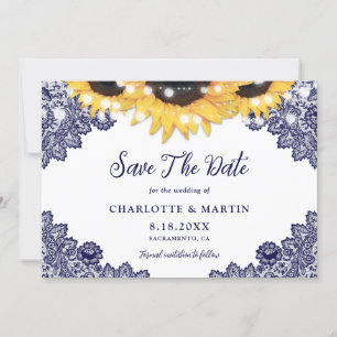 Romantic Navy Blue Sunflower Wedding Save The Date