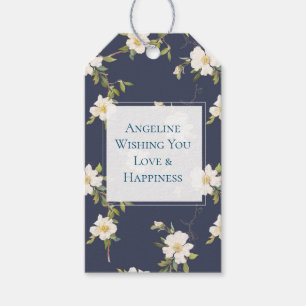 Romantic Navy Blue White Floral Bridal Shower Gift Tags