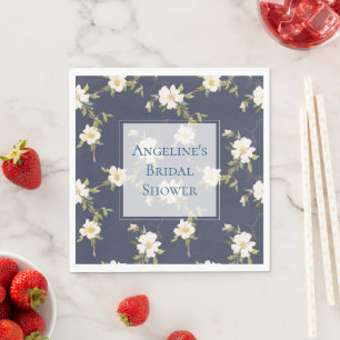 Romantic Navy Blue White Floral Bridal Shower Napkin