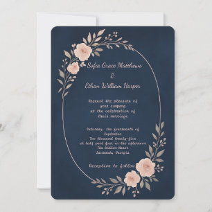 Romantic Navy Blush Botanical Frame Invitation