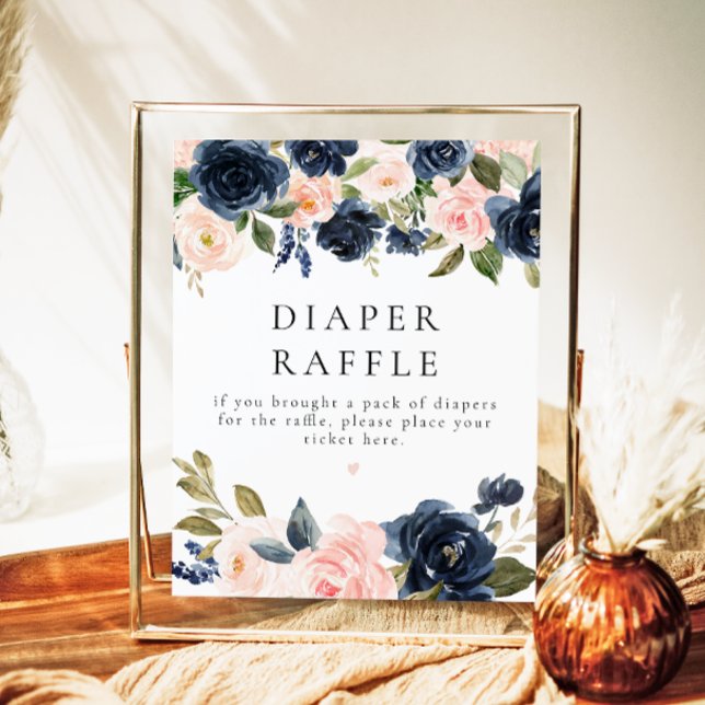 Romantic Navy Blush Floral Diaper Raffle Baby Sign (Creator Uploaded)