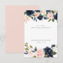 Romantic Navy Blush Floral Guest Name Place Card