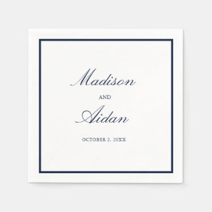 Romantic Navy Border White Wedding  Napkins