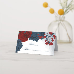 Romantic Navy & burgundy flowers Place Card