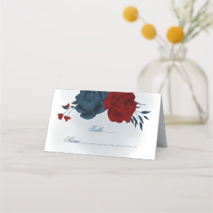 Romantic Navy & burgundy flowers Place Card