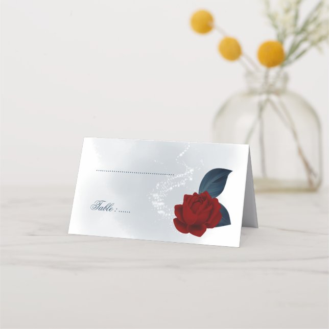 Romantic Navy & burgundy flowers Place Card (Front)