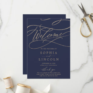 Romantic Navy Calligraphy Flat Wedding Program Programme