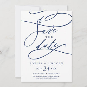 Romantic Navy Calligraphy Flourish Save The Date