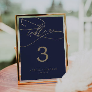 Romantic Navy Calligraphy   Flourish Table Number