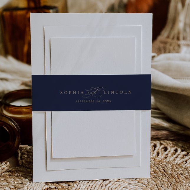 Romantic Navy Calligraphy | Flourish Wedding Invitation Belly Band (Creator Uploaded)