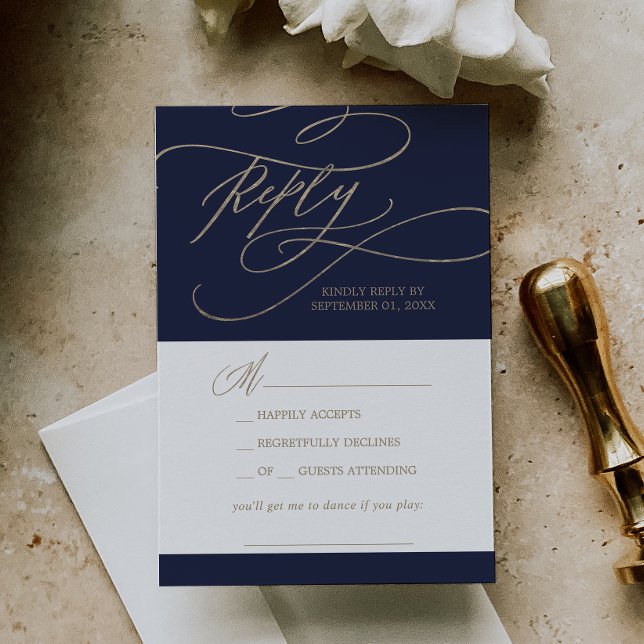 Romantic Navy Calligraphy Music Request RSVP Card (Creator Uploaded)
