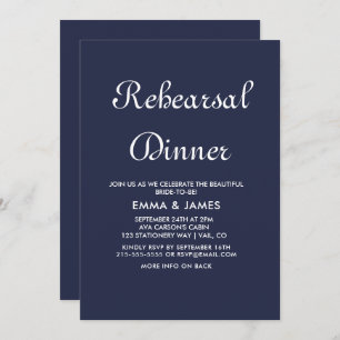 Romantic Navy Calligraphy Rehearsal Dinner Invitation