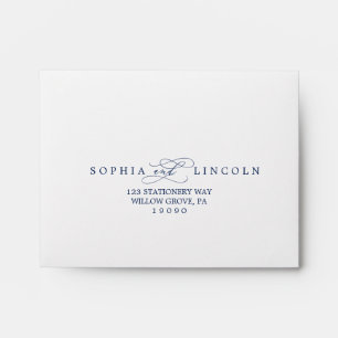 Romantic Navy Calligraphy Self-Addressed RSVP Envelope
