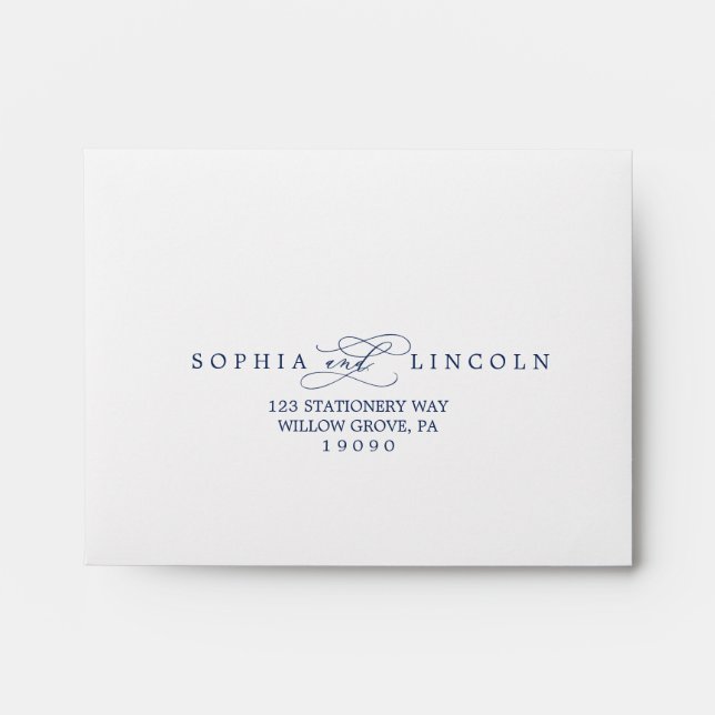 Romantic Navy Calligraphy Self-Addressed RSVP Envelope (Front)