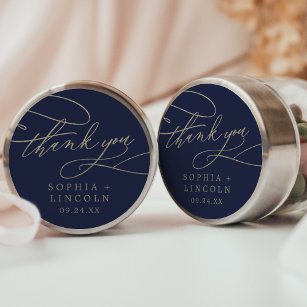 Romantic Navy Calligraphy Thank You Favour Sticker