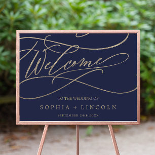 Romantic Navy Calligraphy Welcome Wedding Poster