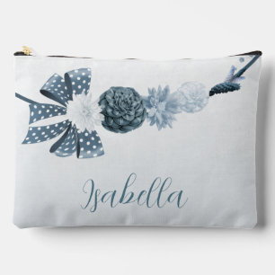Romantic navy dusty blue flowers accessory pouch
