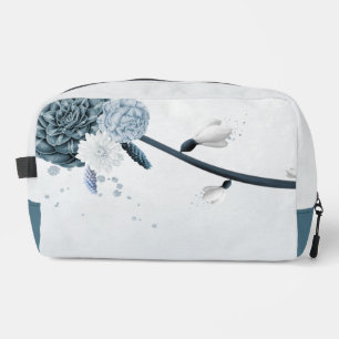 Romantic navy dusty blue flowers dopp kit