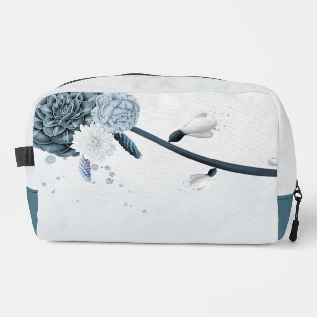 Romantic navy dusty blue flowers dopp kit (Front)