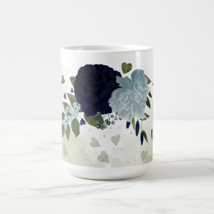 Romantic navy &dusty blue flowers greenery coffee mug