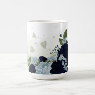 Romantic navy &dusty blue flowers greenery coffee mug