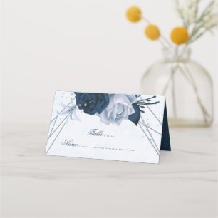 Romantic Navy & dusty blue flowers Place Card