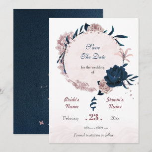 Romantic Navy & dusty rose flowers Save The Date