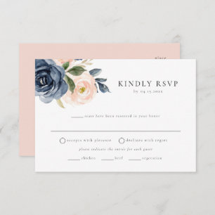 Romantic Navy Floral Meal Choice RSVP Postcard