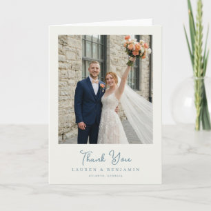Romantic Navy Floral Photo Thank You Card