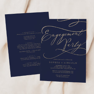 Romantic Navy Front and Back Engagement Party Invitation