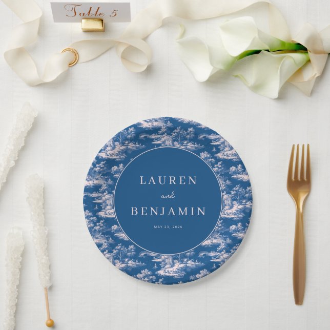 Romantic Navy Illustrative Landscape Paper Plate (Wedding)