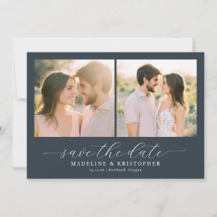 Romantic Navy Minimalist Photo Collage Save The Date