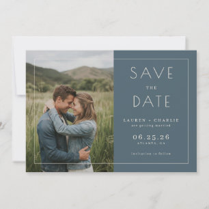 Romantic Navy Minimalist Photo Save The Date