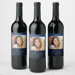 Romantic Navy Modern Photo Wine Label