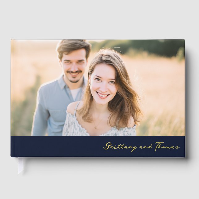 Romantic Navy Photo Guest Book (Front)