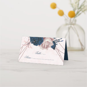 Romantic Navy & pink flowers Place Card