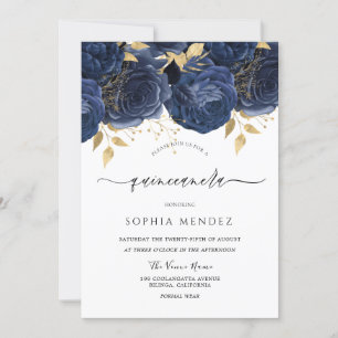 Romantic Navy Roses Elegant Quinceanera Party Invi Invitation
