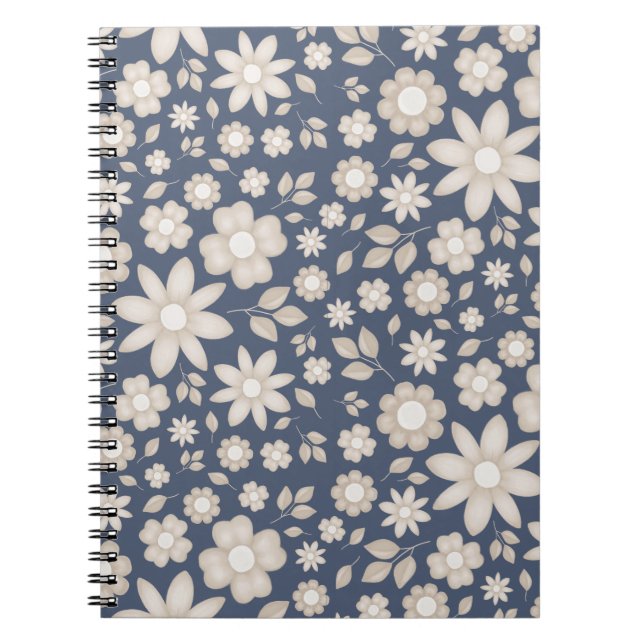 Romantic Navy Watercolor Floral Botanical Notebook (Front)