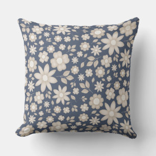 Romantic Navy Watercolor Floral Pattern Cushion